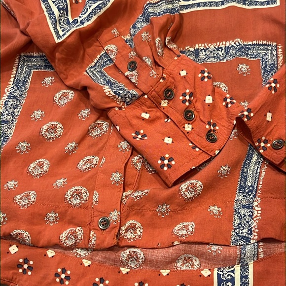 Free People Little Secrets Voile Bandana Print Shirt in APRICOT Oversized M - Picture 9 of 10